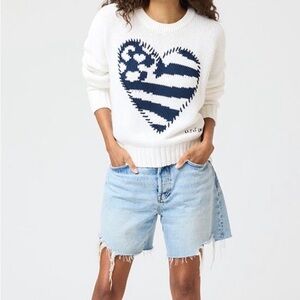 Kerri Rosenthal Stitched Boyfriend Sweater USA Flag Heart size M NWT